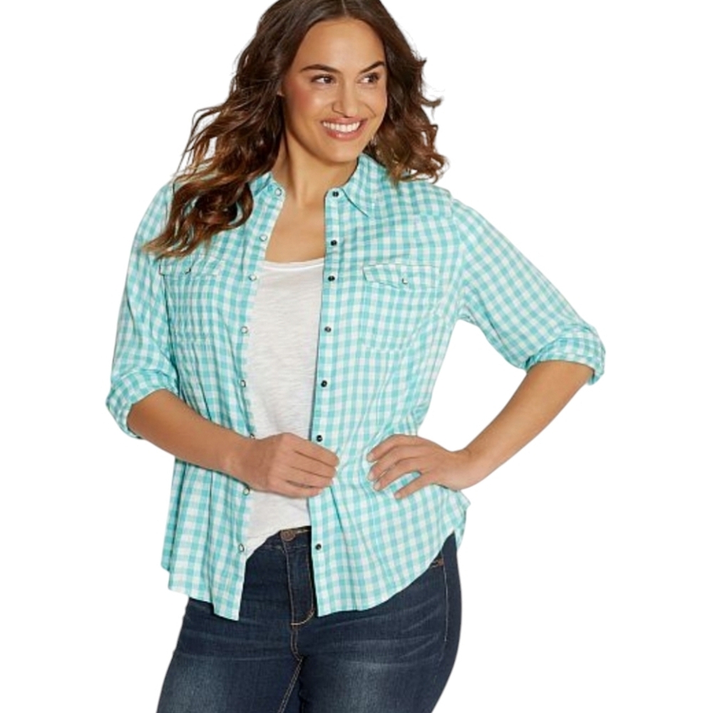 Maurices Lightweight Button Down Gingham Shirt - image 1